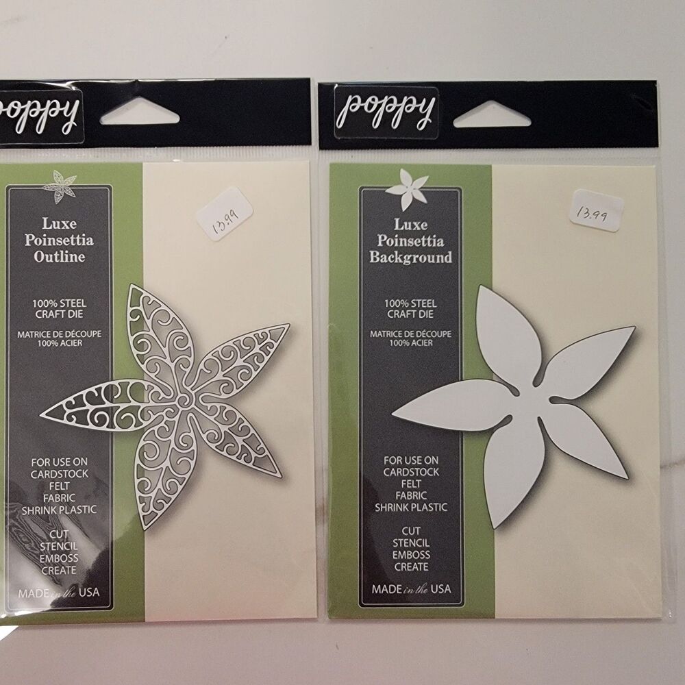 Poppy LUXE POINSETTIA OUTLINE & BACKGROUND Steel Craft Dies Lot of 2 NEW